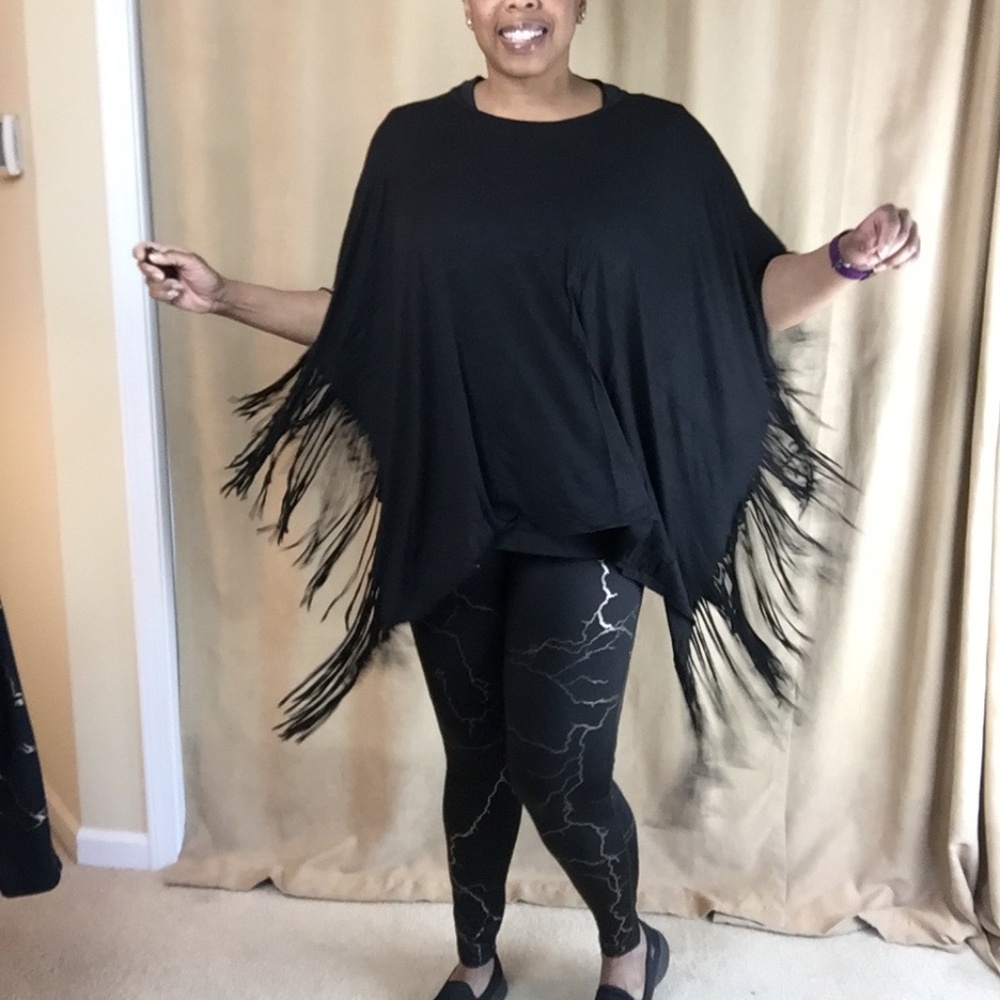 Fringe Poncho, Black, size 1X - Picture 4 of 11